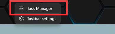 Task manager in windows 11 task bar