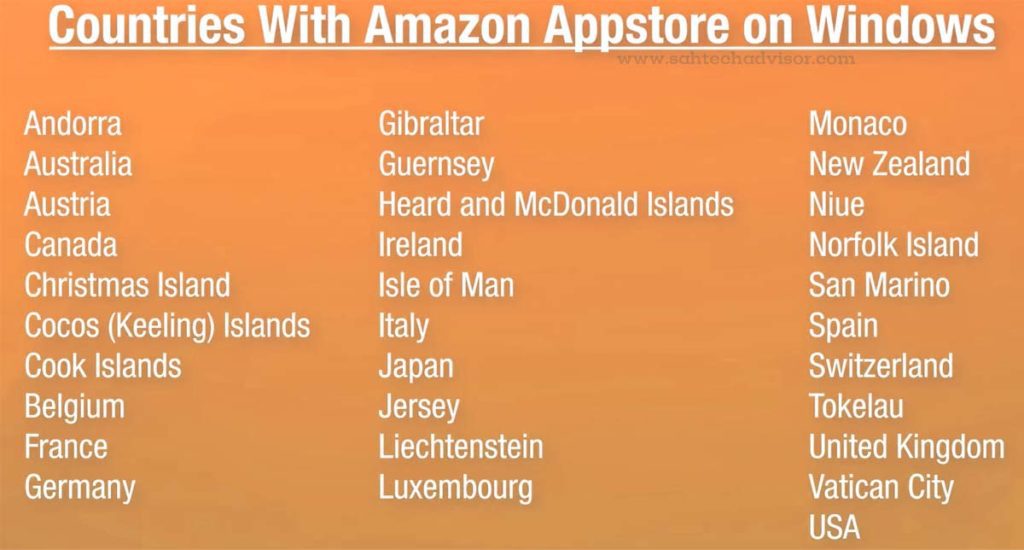 countries in which amazon app store available for windows 11